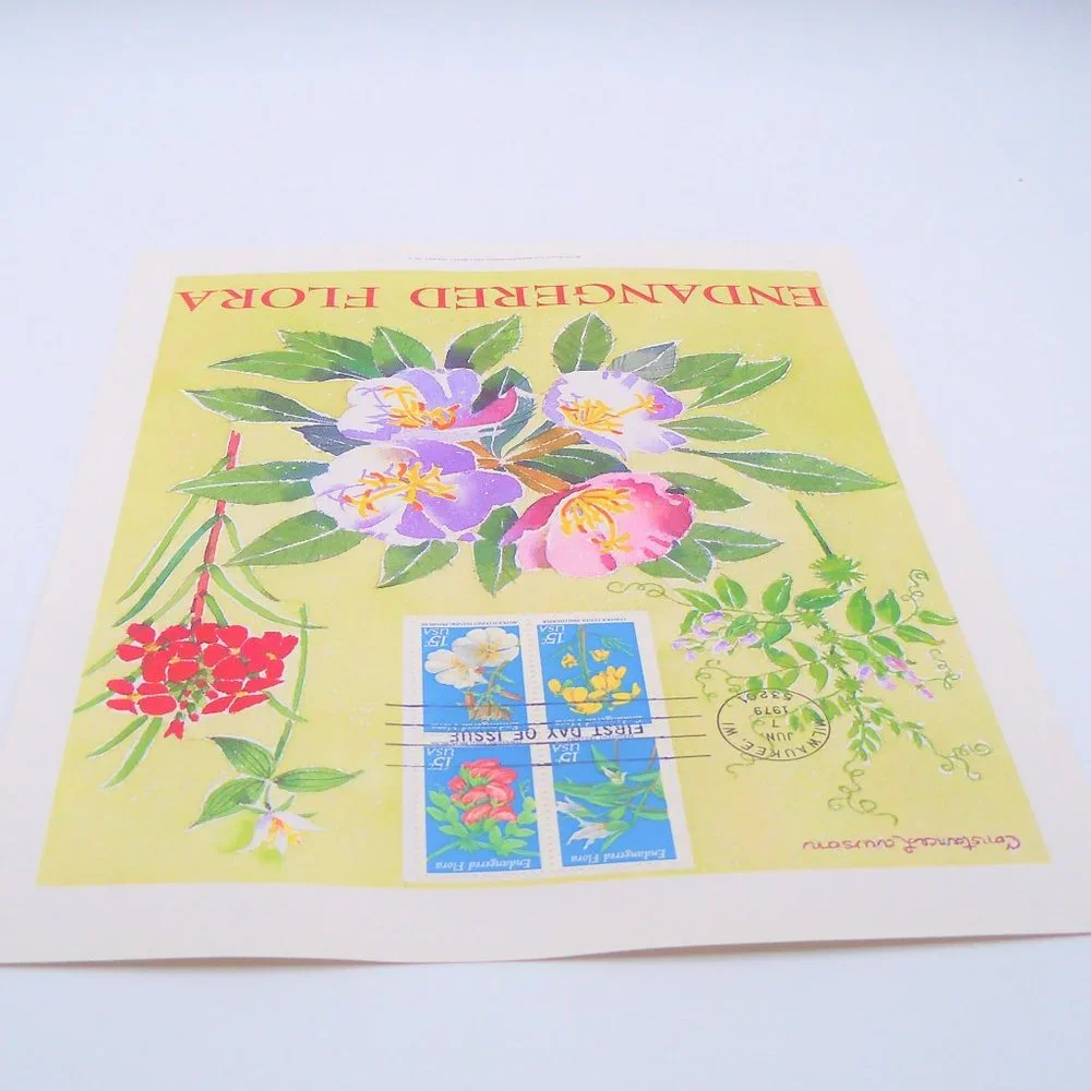 Endangered Flora Stamp Illustration Wall Decor